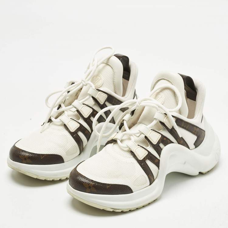 Pre Owned Louis Vuitton White Mesh and Monogram Canvas Archlight Sneakers Size 37