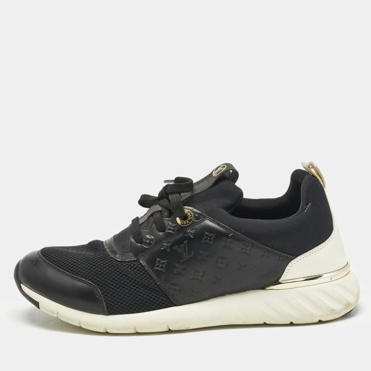 Pre Owned Louis Vuitton Black Knit Fabric and Monogram Leather Aftergame Lace Up Sneakers Size 39