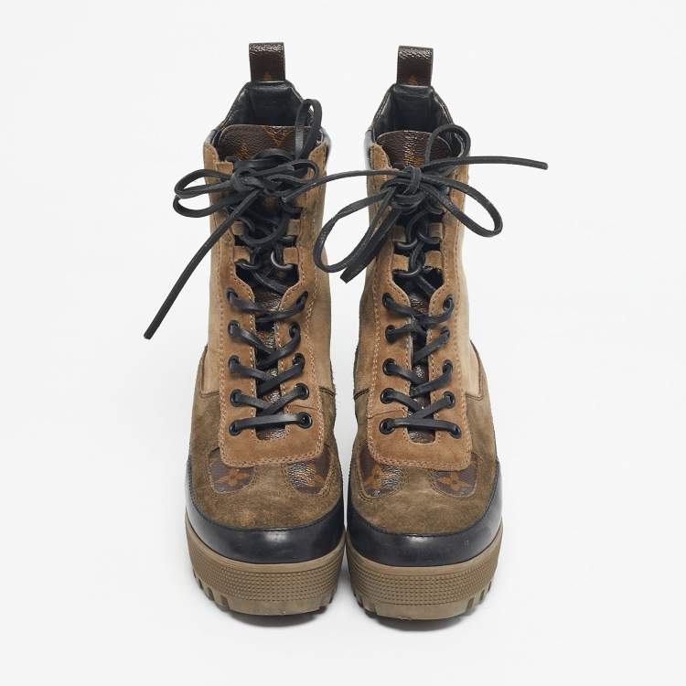 Pre Owned Louis Vuitton Multicolor Monogram Canvas and Leather Laureate Ankle Length Boots Size 36