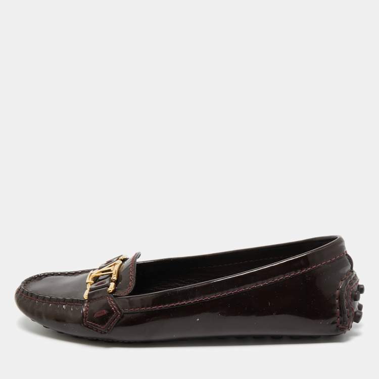 Pre Owned Louis Vuitton Burgundy Patent Leather Oxford Loafers Size 37