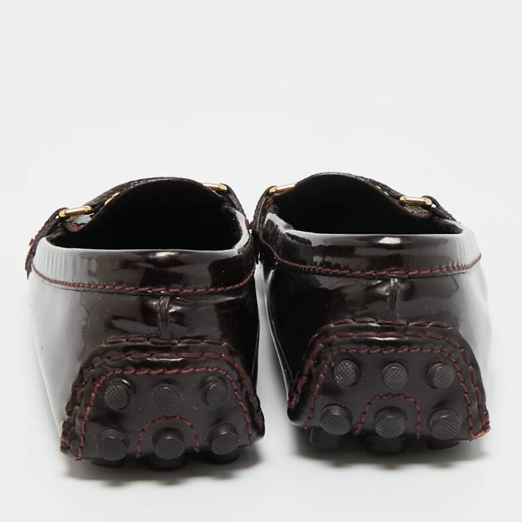 Pre Owned Louis Vuitton Burgundy Patent Leather Oxford Loafers Size 37