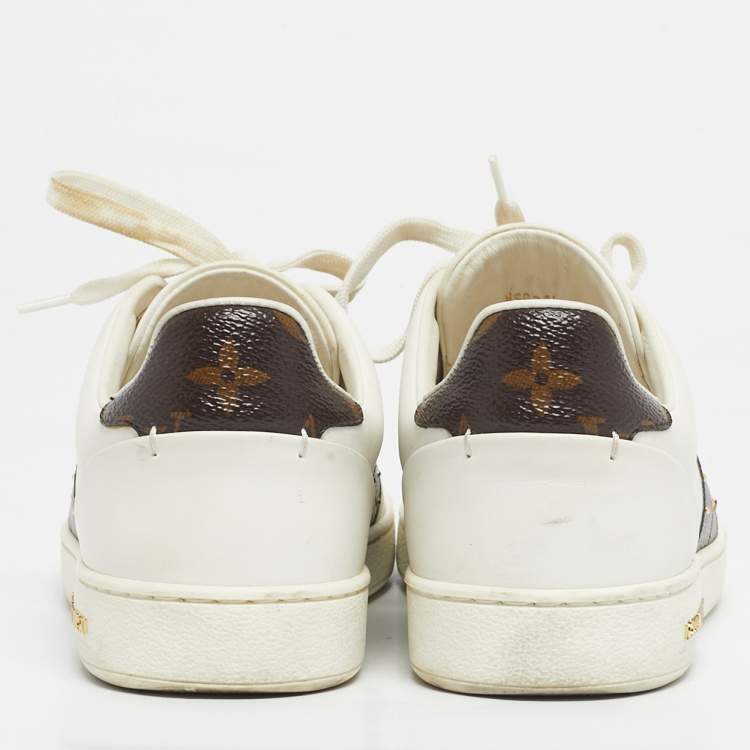 Pre Owned Louis Vuitton White/Brown Monogram Canvas and Leather Frontrow Low-Top Sneakers Size 38