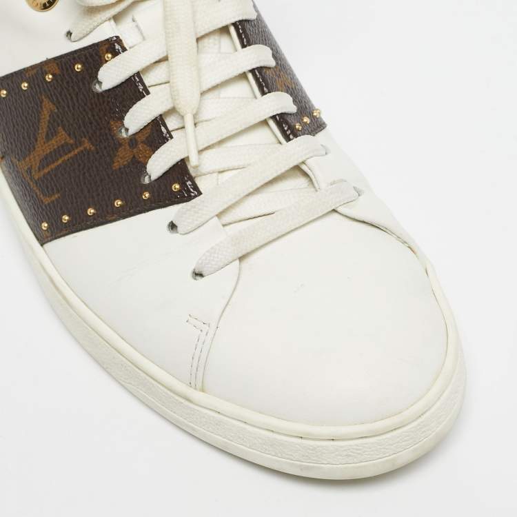 Pre Owned Louis Vuitton White/Brown Monogram Canvas and Leather Frontrow Low-Top Sneakers Size 38