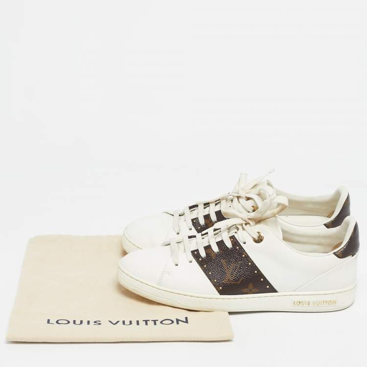 Pre Owned Louis Vuitton White/Brown Monogram Canvas and Leather Frontrow Low-Top Sneakers Size 38