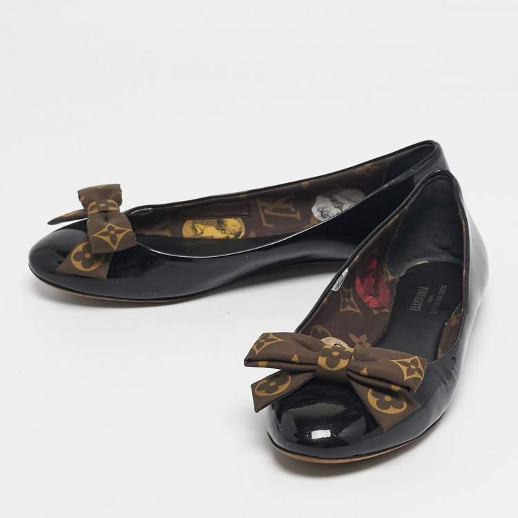 Pre Owned Louis Vuitton Black Patent Leather Popi Ballet Flats Size 38.5