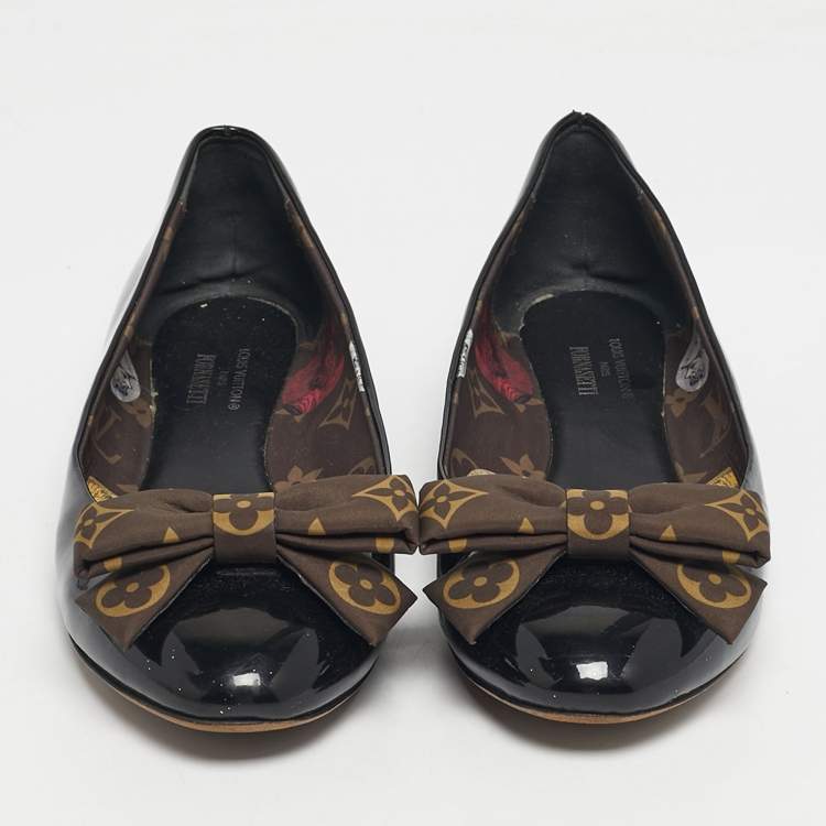Pre Owned Louis Vuitton Black Patent Leather Popi Ballet Flats Size 38.5