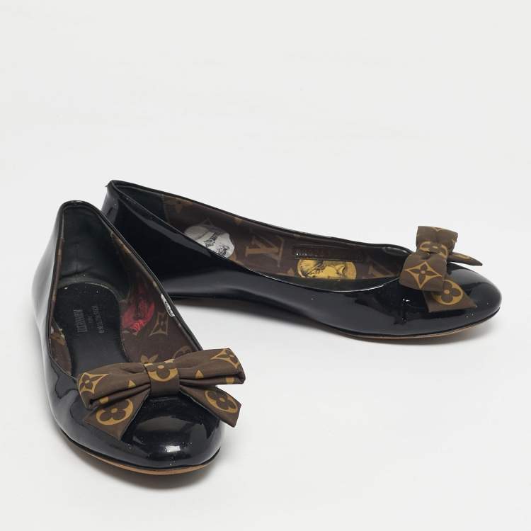 Pre Owned Louis Vuitton Black Patent Leather Popi Ballet Flats Size 38.5
