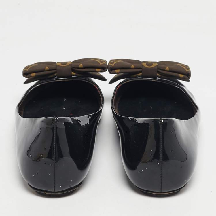 Pre Owned Louis Vuitton Black Patent Leather Popi Ballet Flats Size 38.5