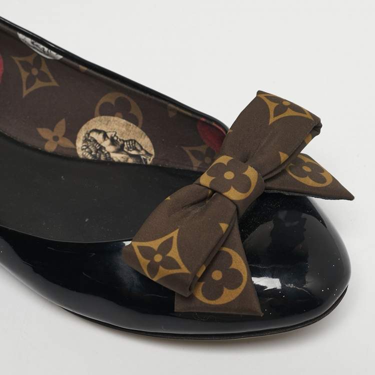 Pre Owned Louis Vuitton Black Patent Leather Popi Ballet Flats Size 38.5