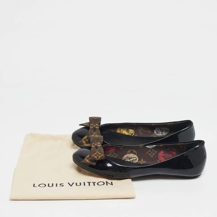 Pre Owned Louis Vuitton Black Patent Leather Popi Ballet Flats Size 38.5