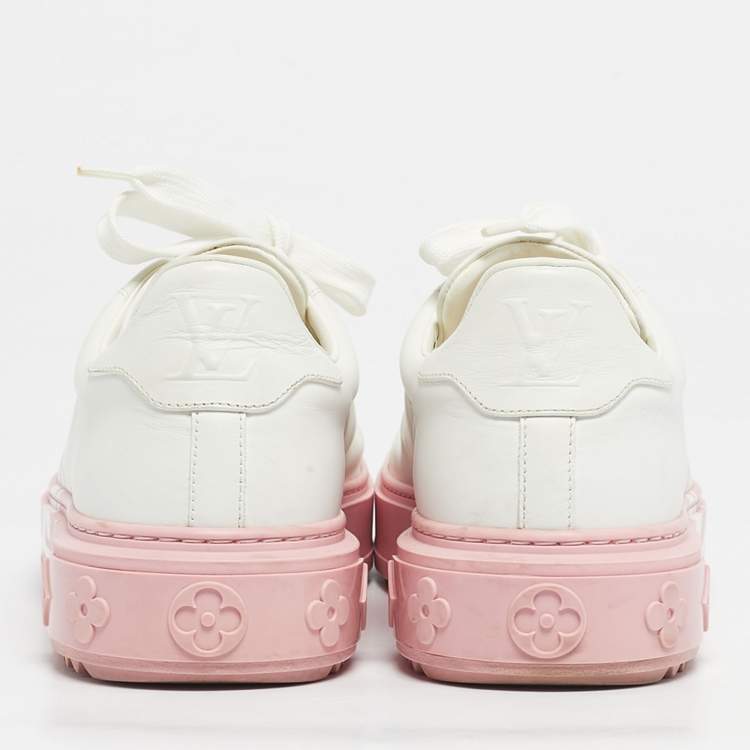 Pre Owned Louis Vuitton White/Pink Leather Time Out Lace Up Sneakers Size 39
