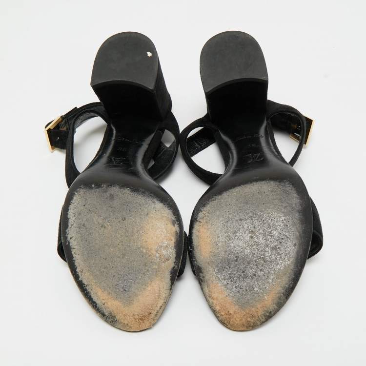 Pre Owned Louis Vuitton Black Suede Medallion Sandals Size 38