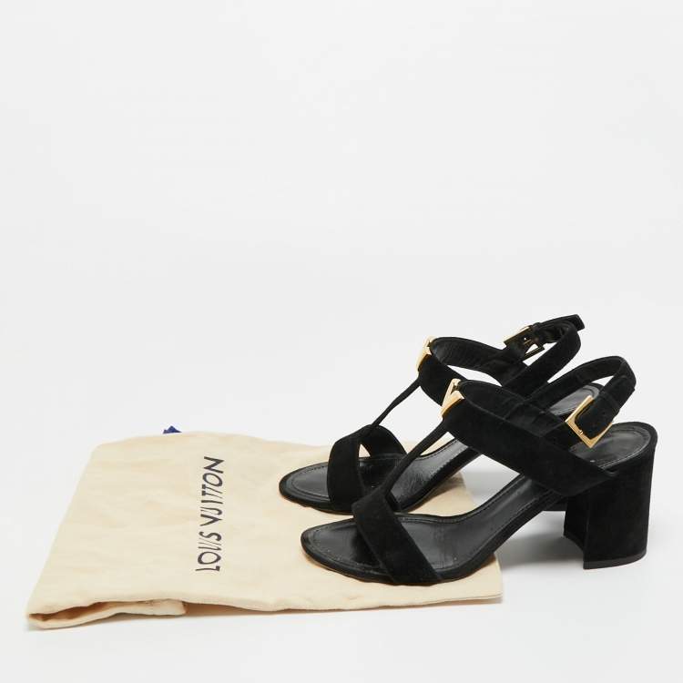 Pre Owned Louis Vuitton Black Suede Medallion Sandals Size 38