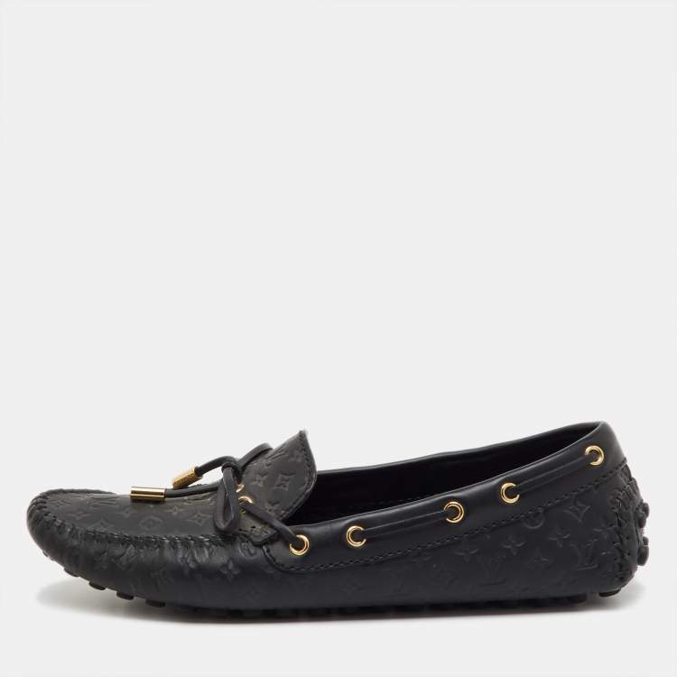Pre Owned Louis Vuitton Black Monogram Empreinte Leather Gloria Loafers Size 38.5