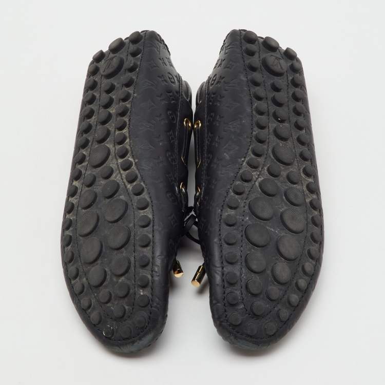 Pre Owned Louis Vuitton Black Monogram Empreinte Leather Gloria Loafers Size 38.5