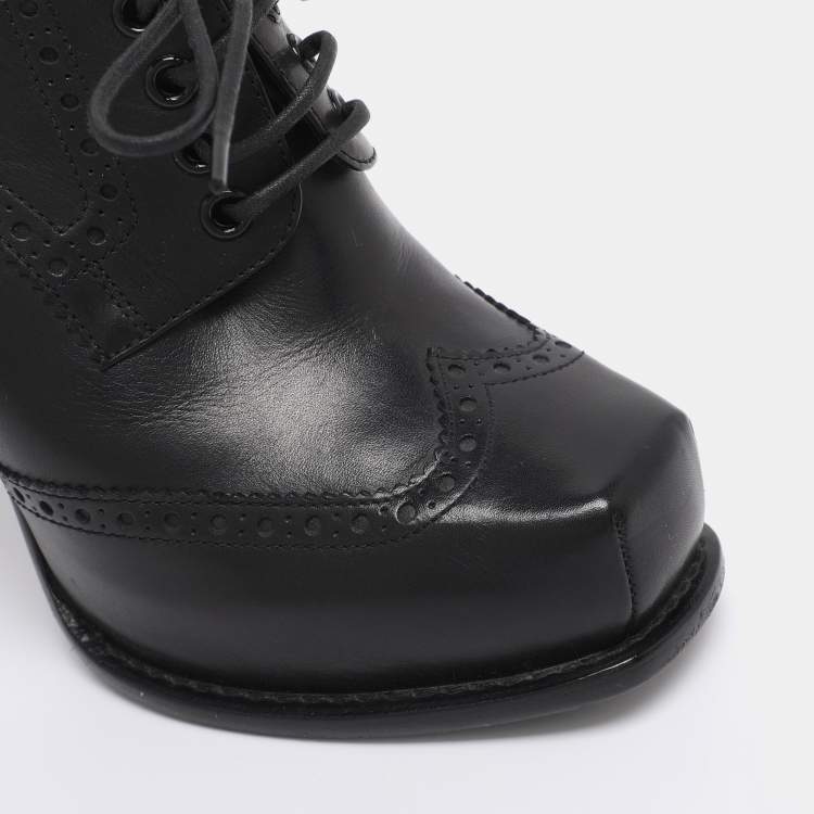 Pre Owned Louis Vuitton Black Leather Brogue Derby Lace Up Platform Booties Size 38.5