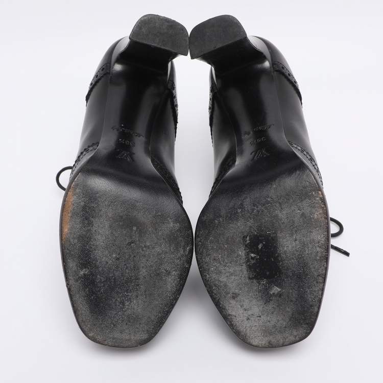 Pre Owned Louis Vuitton Black Leather Brogue Derby Lace Up Platform Booties Size 38.5