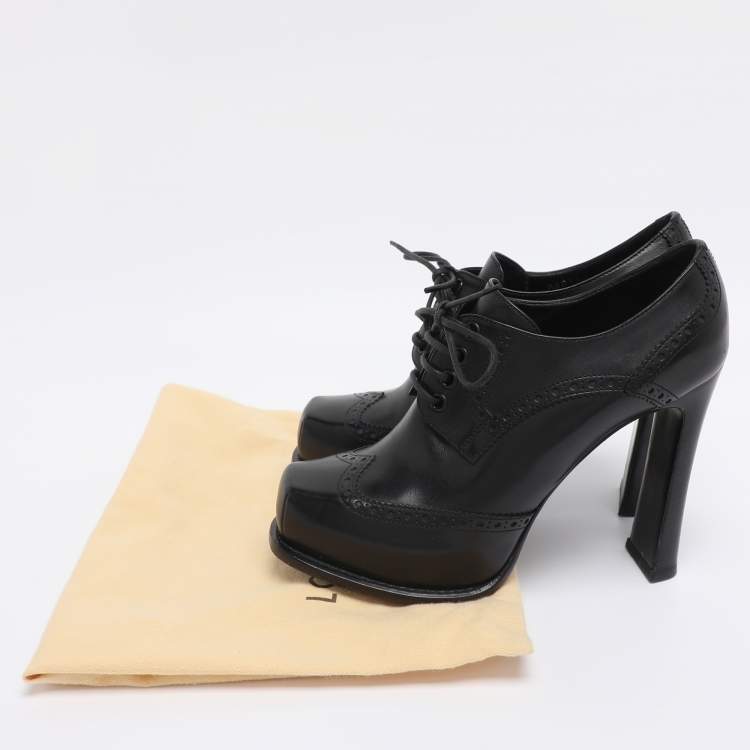 Pre Owned Louis Vuitton Black Leather Brogue Derby Lace Up Platform Booties Size 38.5