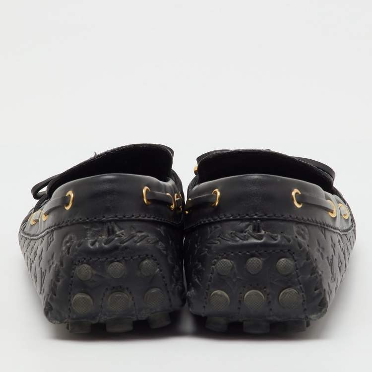 Pre Owned Louis Vuitton Black Monogram Empreinte Leather Gloria Loafers Size 37.5