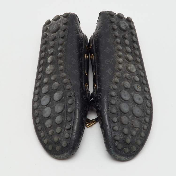 Pre Owned Louis Vuitton Black Monogram Empreinte Leather Gloria Loafers Size 37.5
