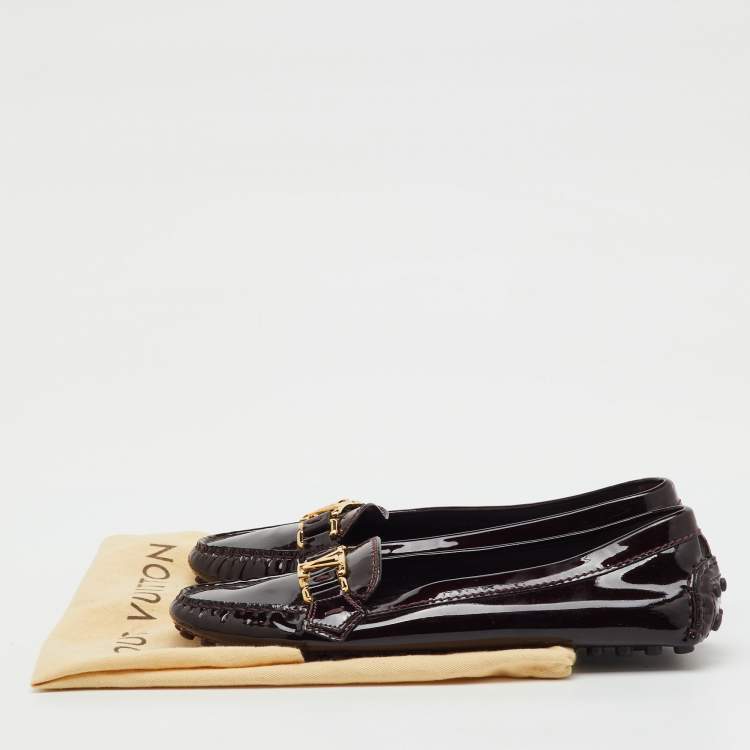 Pre Owned Louis Vuitton Burgundy Patent Leather Oxford Loafers Size 39