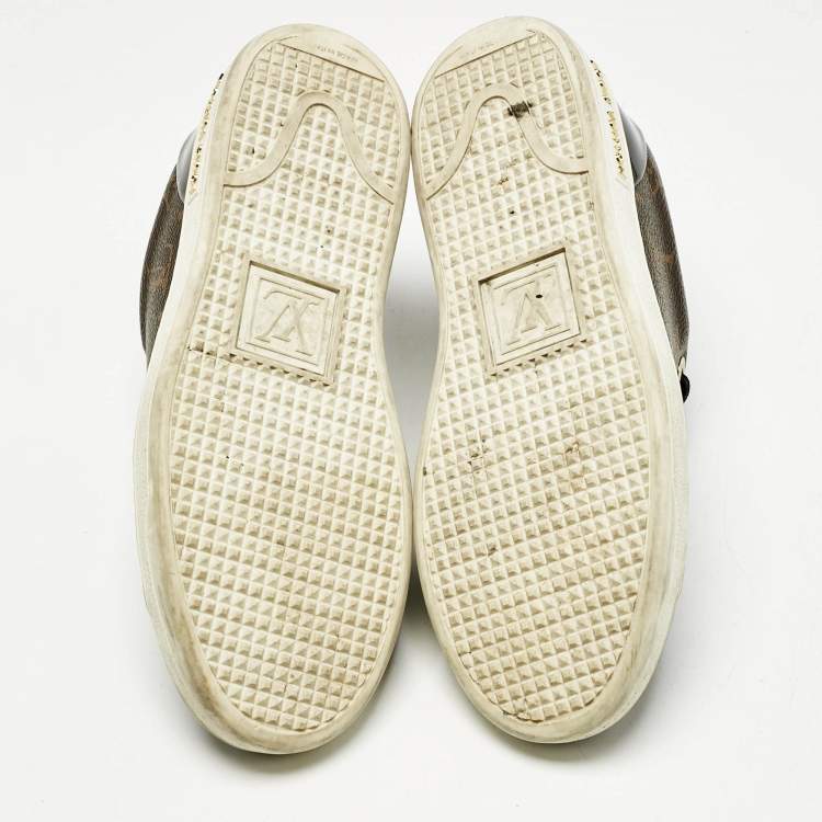 Pre Owned Louis Vuitton Brown/Black Monogram Canvas and Patent Leather Frontrow Sneakers Size 36