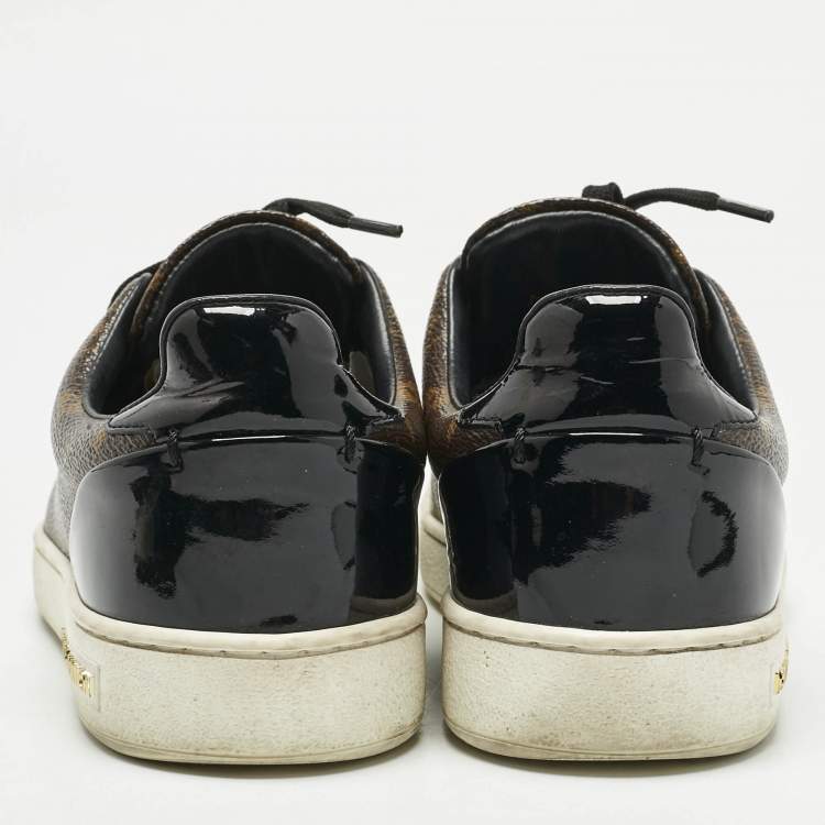 Pre Owned Louis Vuitton Brown/Black Monogram Canvas and Patent Leather Frontrow Sneakers Size 36
