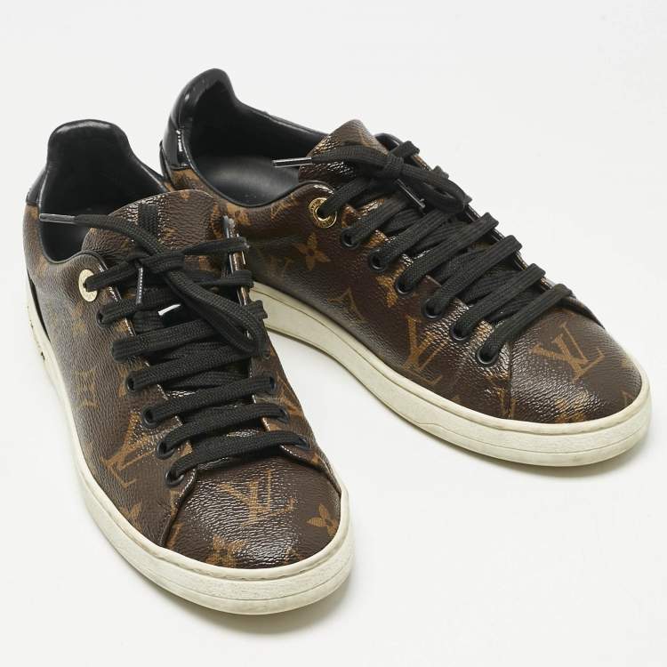 Pre Owned Louis Vuitton Brown/Black Monogram Canvas and Patent Leather Frontrow Sneakers Size 36