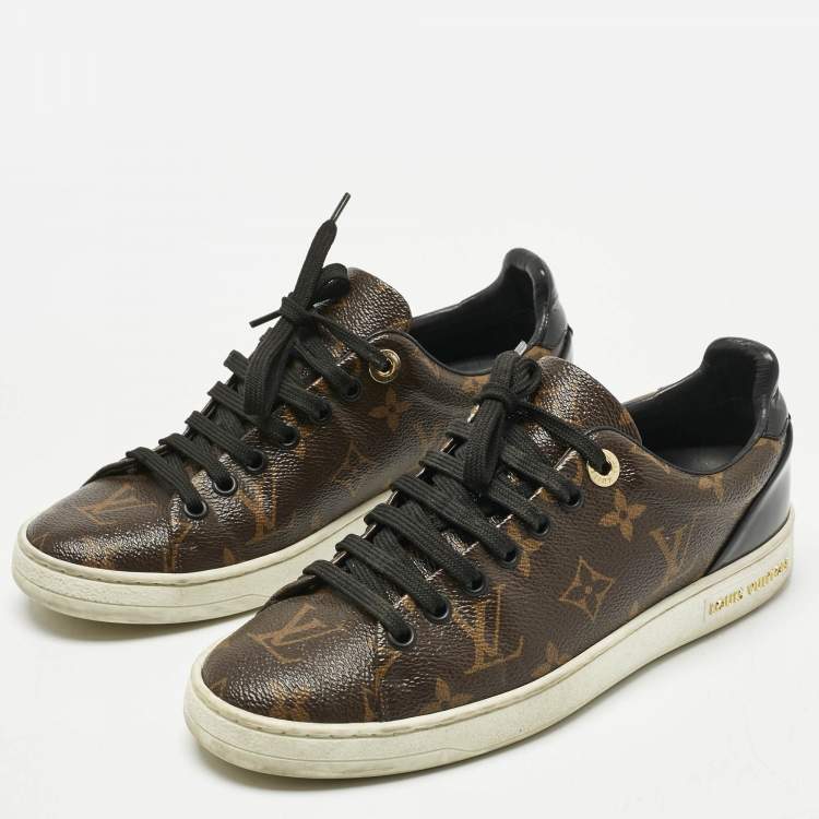 Pre Owned Louis Vuitton Brown/Black Monogram Canvas and Patent Leather Frontrow Sneakers Size 36