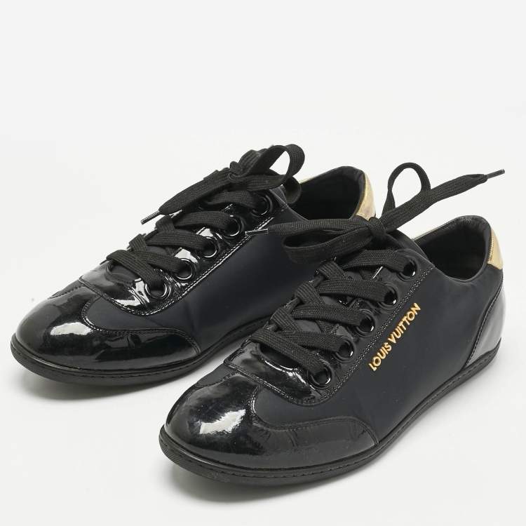 Pre Owned Louis Vuitton Black Nylon and Patent Leather Low Top Sneakers Size 37