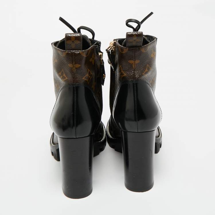 Pre Owned Louis Vuitton Brown/Black Monogram Canvas and Leather Star Trail Ankle Length Boots Size 39