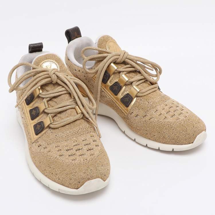 Pre Owned Louis Vuitton Gold Lurex Fabric and Leather Aftergame Sneakers Size 39