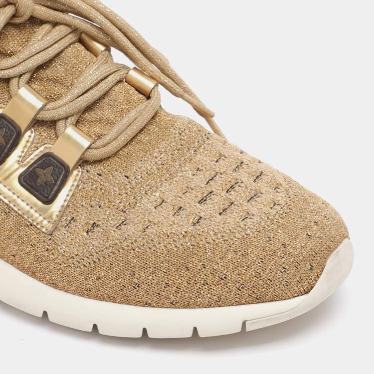 Pre Owned Louis Vuitton Gold Lurex Fabric and Leather Aftergame Sneakers Size 39