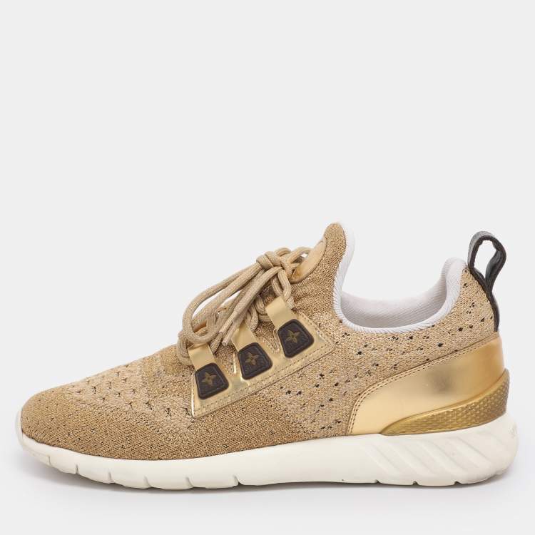 Pre Owned Louis Vuitton Gold Lurex Fabric and Leather Aftergame Sneakers Size 39