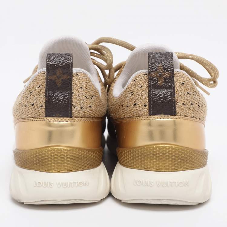 Pre Owned Louis Vuitton Gold Lurex Fabric and Leather Aftergame Sneakers Size 39