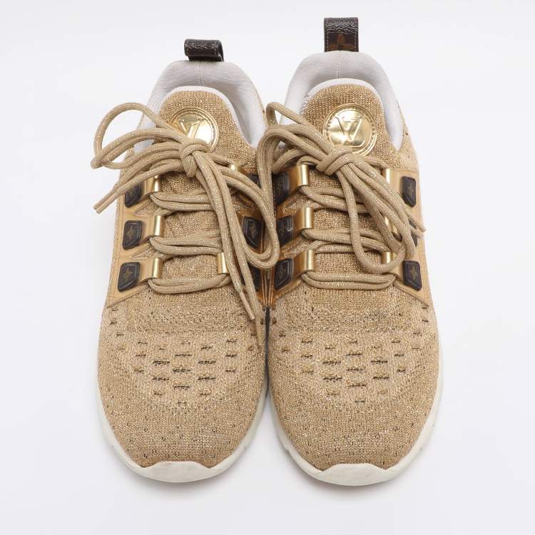 Pre Owned Louis Vuitton Gold Lurex Fabric and Leather Aftergame Sneakers Size 39