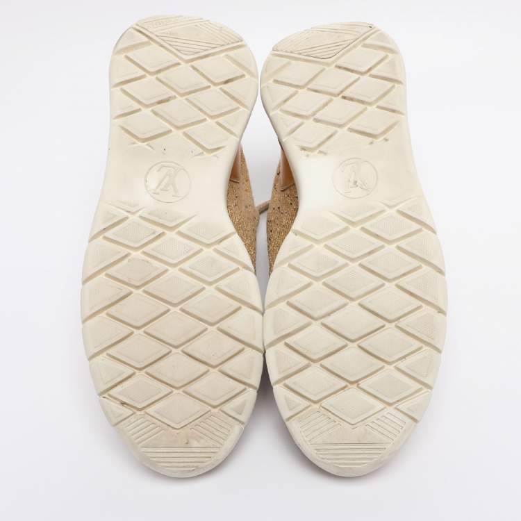 Pre Owned Louis Vuitton Gold Lurex Fabric and Leather Aftergame Sneakers Size 39