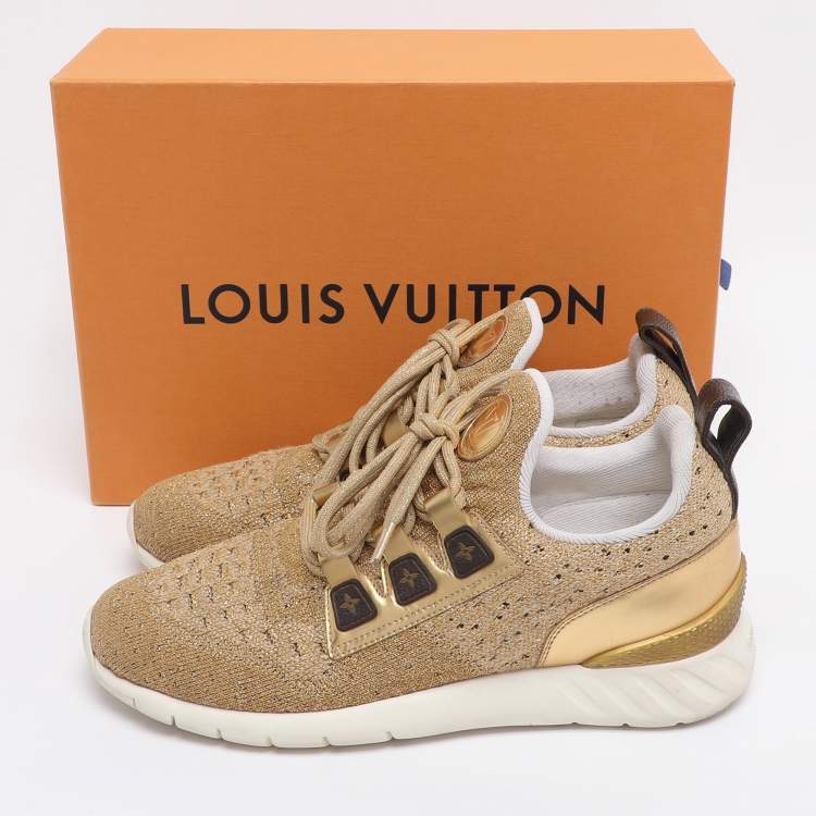 Pre Owned Louis Vuitton Gold Lurex Fabric and Leather Aftergame Sneakers Size 39