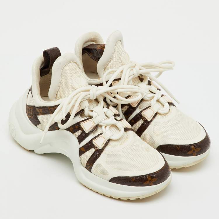 Pre Owned Louis Vuitton White Mesh, Leather and Coated Canvas Archlight Sneakers Size 37