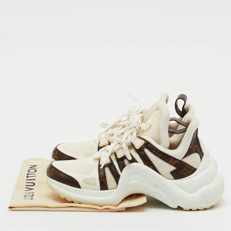 Pre Owned Louis Vuitton White Mesh, Leather and Coated Canvas Archlight Sneakers Size 37