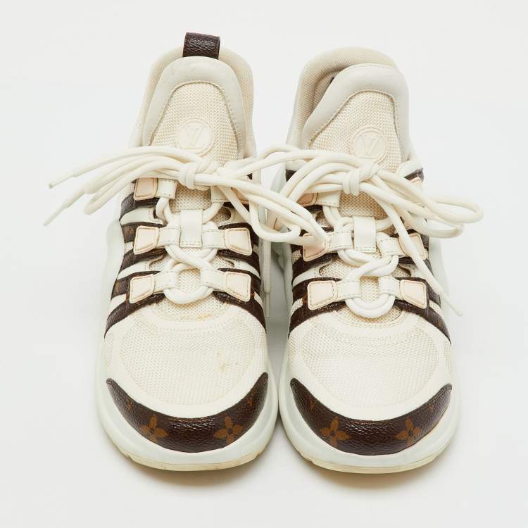 Pre Owned Louis Vuitton White Mesh, Leather and Coated Canvas Archlight Sneakers Size 37