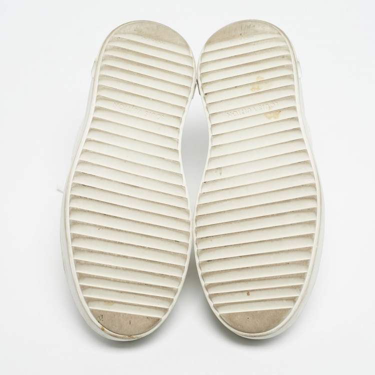 Pre Owned Louis Vuitton White/Brown Monogram Canvas and Leather Time Out Low Top Sneakers Size 37