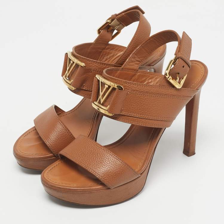 Pre Owned Louis Vuitton Brown Leather Horizon Platform Sandals Size 38