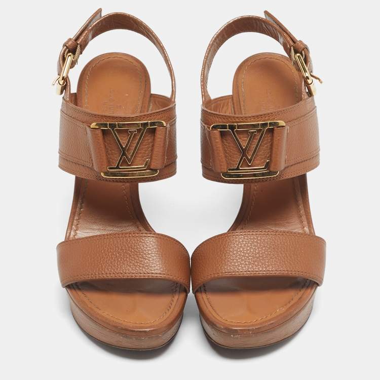 Pre Owned Louis Vuitton Brown Leather Horizon Platform Sandals Size 38