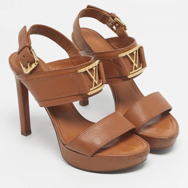 Pre Owned Louis Vuitton Brown Leather Horizon Platform Sandals Size 38