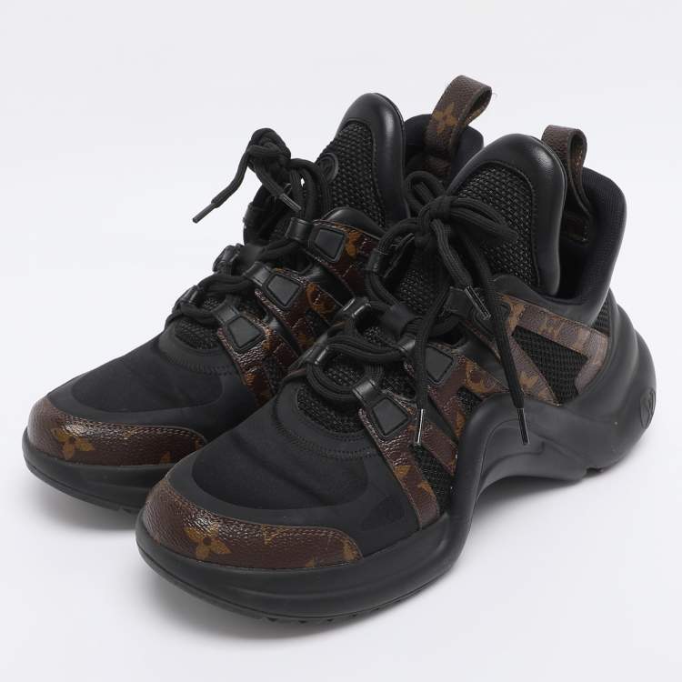 Pre Owned Louis Vuitton Black Mesh and Monogram Canvas Archlight Sneakers Size 38.5