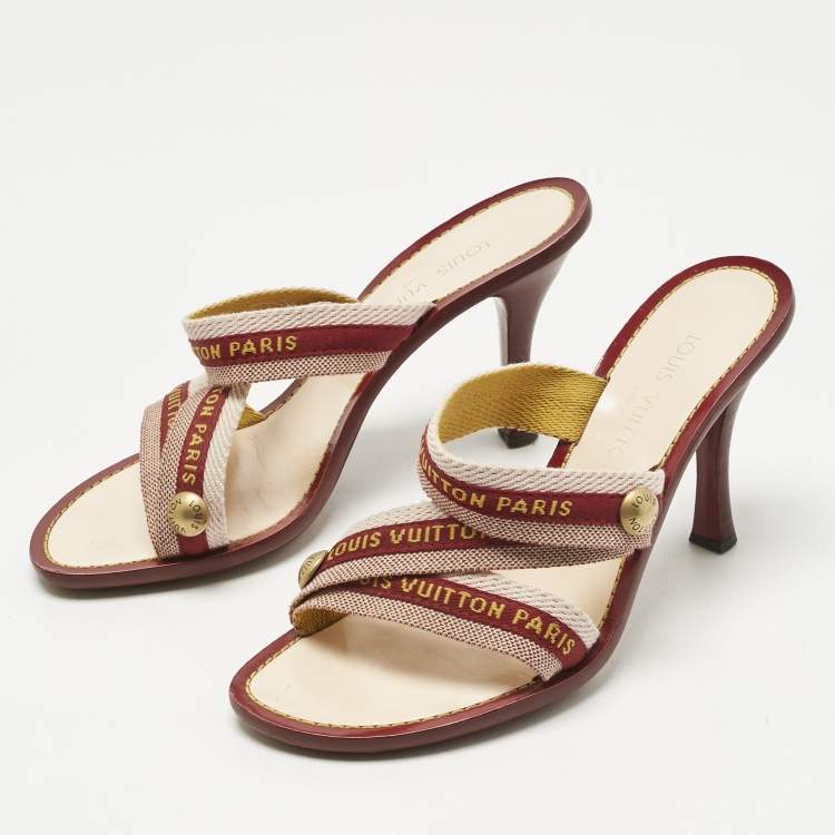 Pre Owned Louis Vuitton Red/Pink Canvas Slide Sandals Size 39