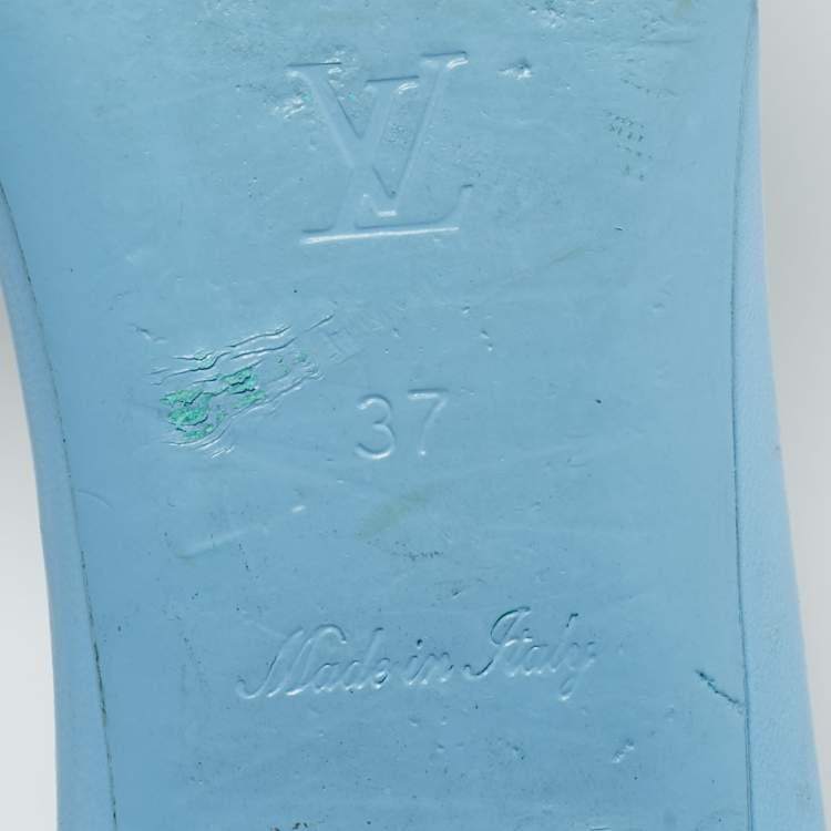 Pre Owned Louis Vuitton Blue Leather Revival Flat Slides Size 37