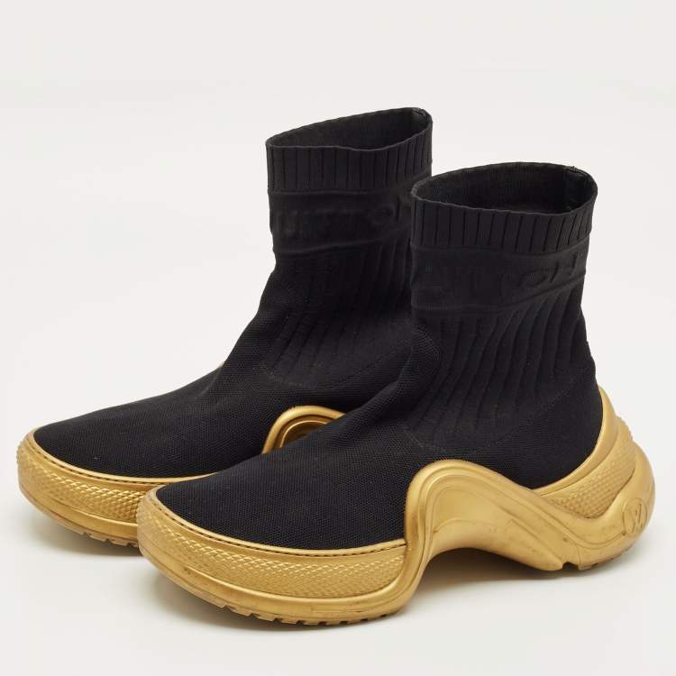 Pre Owned Louis Vuitton Black Knit Fabric Archlight Sock High Top Sneaker Boots Size 39