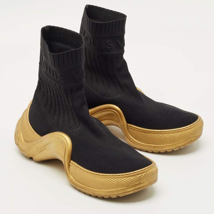 Pre Owned Louis Vuitton Black Knit Fabric Archlight Sock High Top Sneaker Boots Size 39